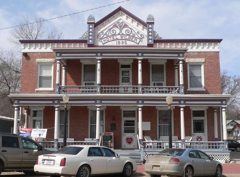 Hotel Wilber in Wilber, Nebraska; seen from the east.  The 1895 building is listed in the National Register of Historic Places.  It currently serves as a bed-and-breakfast, and as a restaurant and bar.