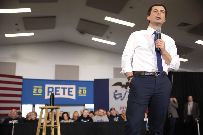 Mayor Pete Buttigieg speaking with supporters at a town hall at the Madison County Fairgrounds Jackson Building in Winterset, Iowa.

Please attribute to Gage Skidmore if used elsewhere.