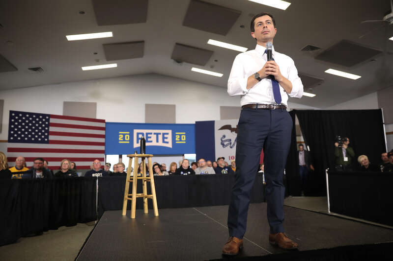 Mayor Pete Buttigieg speaking with supporters at a town hall at the Madison County Fairgrounds Jackson Building in Winterset, Iowa.

Please attribute to Gage Skidmore if used elsewhere.