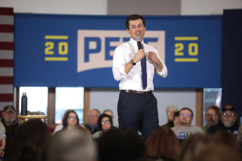 Mayor Pete Buttigieg speaking with supporters at a town hall at the Madison County Fairgrounds Jackson Building in Winterset, Iowa.

Please attribute to Gage Skidmore if used elsewhere.