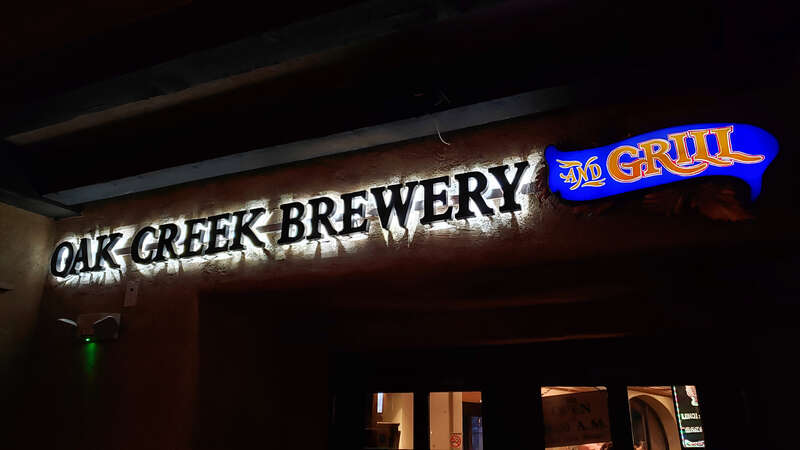 Sign for the Oak Creek Brewery in Sedona, Arizona, USA.