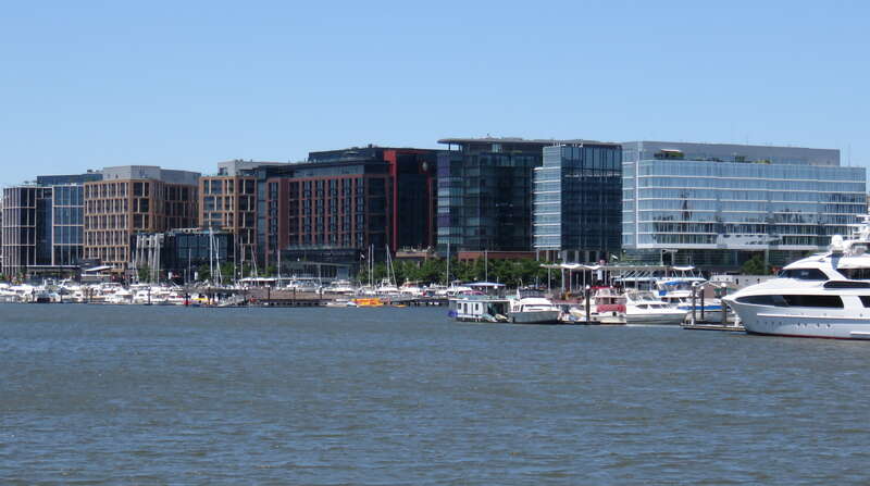 The Wharf development in Washington, DC viewed from the Potomac water taxi in 2019