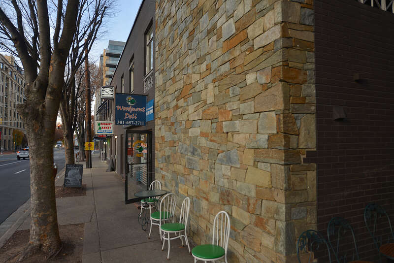 Woodmont Deli, and, behind it, Woodmont Market. 8225 Woodmont Avenue, Bethesda, Maryland 20814.
