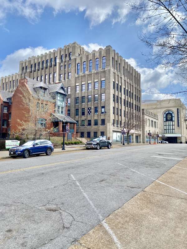 Built in 1925 and 1929, this Romanesque Revival building and Art Deco tower were constructed to house the headquarters of the Carter Carburetor Company and the Knights of Pythias Hall.  The buildings demonstrate the changing and contrasting aesthetic
