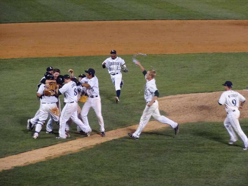 Lexington Legends players celebrate after Chris Devenski pitches a no-hitter.