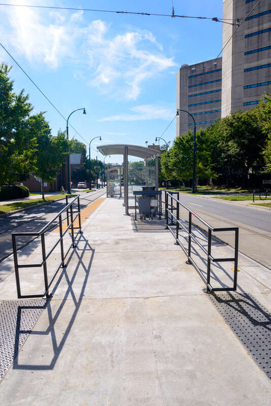 McDowell Street streetcar stop, facing southeast.