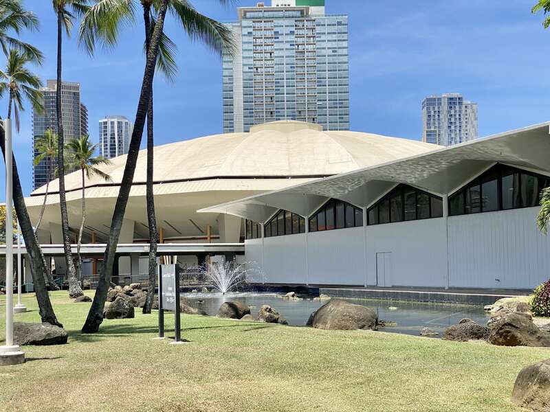 Completed in 1964, this Modern convention center was designed by Merril, Simms &amp;amp; Roehrig as part of a larger cultural and convention complex known as the Honolulu International Center until 1976, when it was renamed in honor of former Honolulu