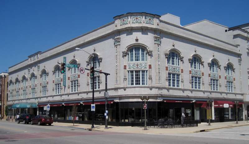 The Palais Royale Building in South Bend, IN (1922). It was developed by the Palais Theatre Corporation. The building was placed in federal receivership during the Great Depression. In 1935, it was the site of a bombing that damaged the ground floor.