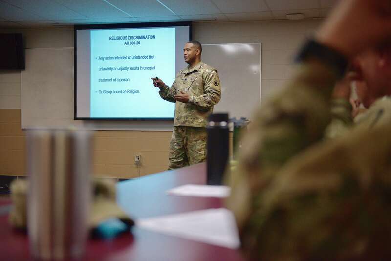 The Soldiers of the 34th Red Bull Infantry Division had a unique opportunity to speak with one of the U.S. Army’s five Muslim chaplains April 7-10, 2017. U.S. Army Chaplain (Lt. Col.) Khallid Shabazz, I Corps deputy command chaplain, travelled from