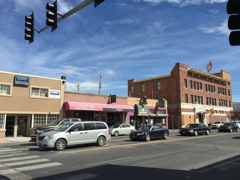Buildings on the northeast side of 5th Street (Nevada State Route 227) between Idaho Street (Nevada State Route 535 and Interstate 80 Business) and Railroad Street in Elko, Nevada
