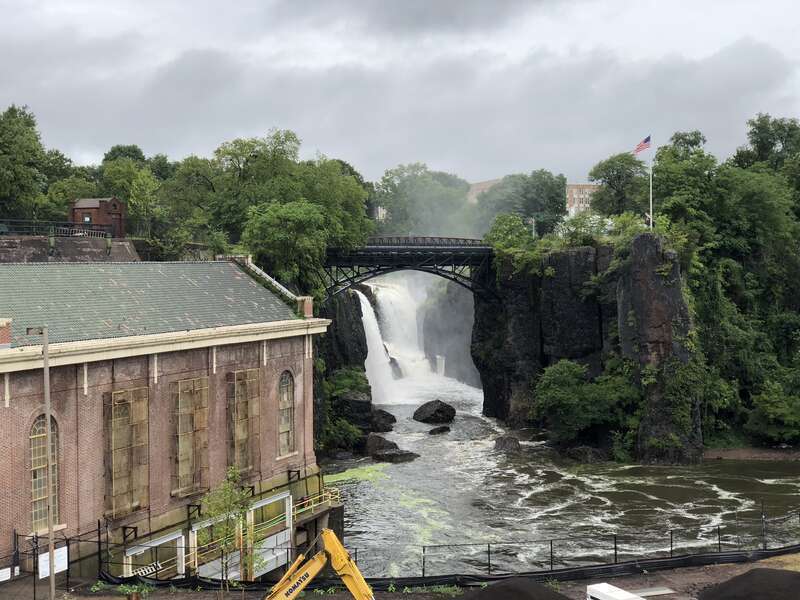View of the Great Falls of the Passaic River from just north of McBride Avenue within Paterson Great Falls National Historical Park in Paterson, Passaic County, New Jersey