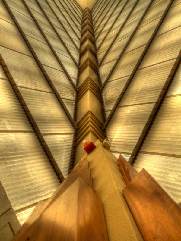 This is one of 3 corner supports of Temple Beth Shalom's roof in suburban Philadelphia.   Designed by Wright and completed just a few months after he passed away.
&amp;lt;a href=&quot;http://www.joiseyshowaa.com&quot;