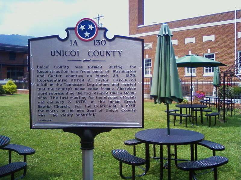 Text: &quot;Unicoi County was formed during the Reconstruction era from parts of Washington and Carter counties on March 23, 1875. Representative Alfred A. Taylor introduced a bill in the Tennessee Legislature and insisted that the county's name come from