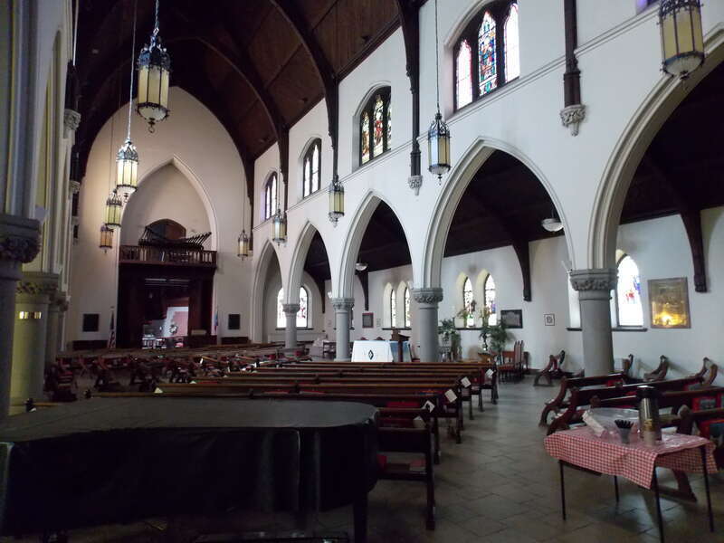 The interior of the Cathedral Church of St. Luke in Portland, Maine.