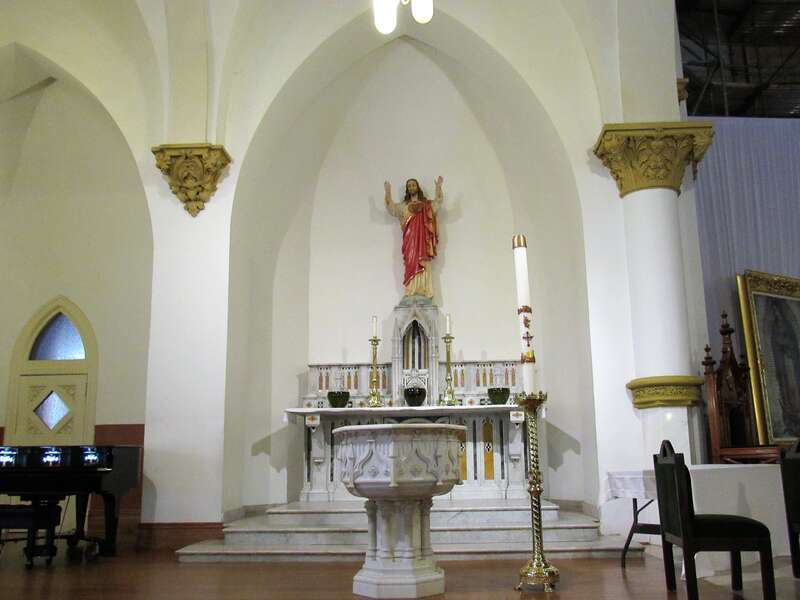 The baptismal font and holy oils in the Cathedral Shrine of the Virgin of Guadalupe in Dallas,Texas.