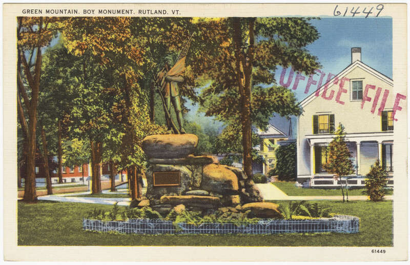 File name: 06_10_002251
Title: Green Mountain Boy Monument, Rutland Vt.
Created/Published: 
Date issued: 1930 - 1945 (approximate)
Physical description: 1 print (postcard) : linen texture, color ; 3 1/2 x 5 1/2 in.
Genre: Postcards 
Subjects:
