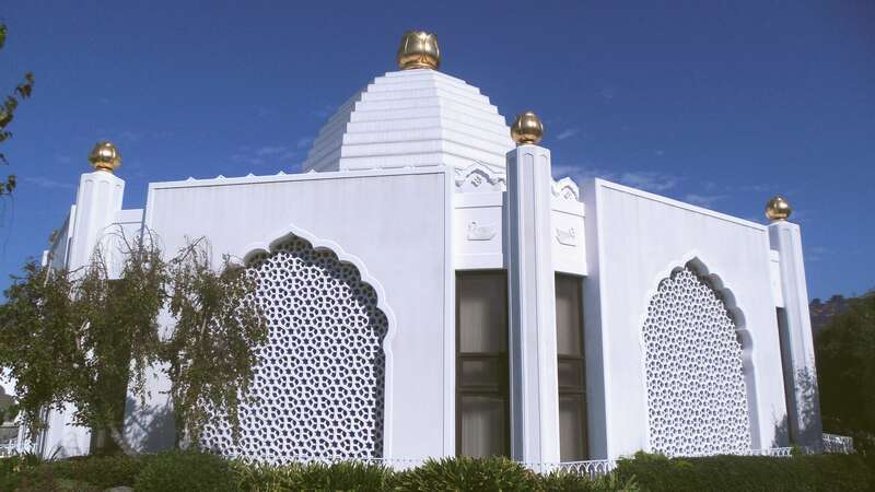 Self-Realization Fellowship Lake Shrine Temple built in 1996 on the Pacific Palisades, Los Angeles, California, United States.