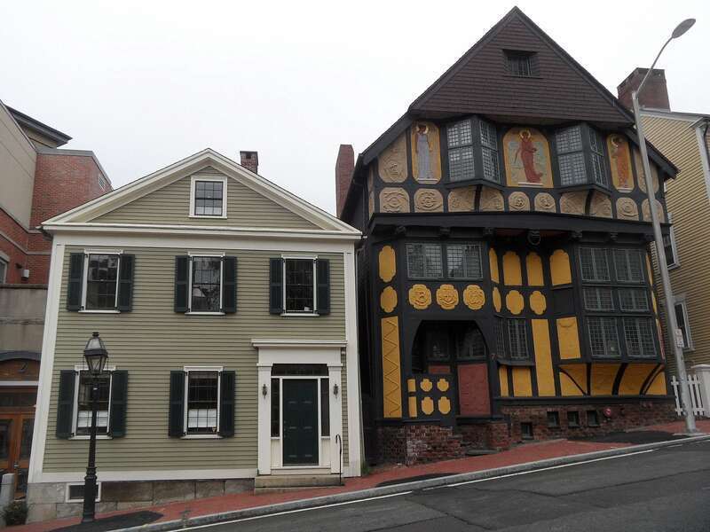 Providecne, RI: Buildings along sloping Thomas Street; in April 2019