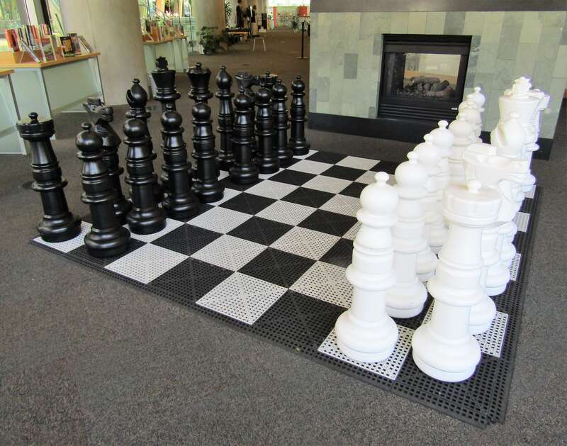 Giant chess set in the Salt Lake City Library.