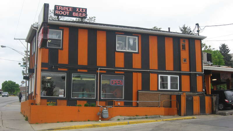 Front and eastern side of the Triple XXX Family Restaurant, located at 2 N. Salisbury Street in downtown West Lafayette, Indiana, United States.  It was built in 1922.  &quot;Home of the Duane Purvis burger.&quot;