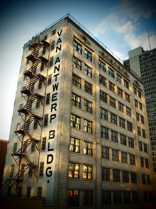 View of the Van Antwerp building from the Riverview Hotel parking garage.