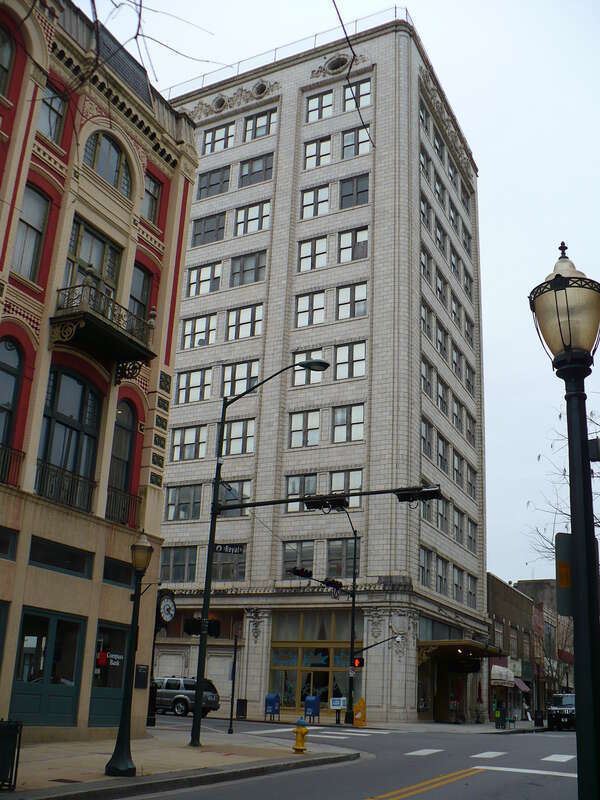 Van Antwerp Building, within the Lower Dauphin Street Historic District in Mobile, Alabama.  The first reinforced concrete building constructed in Mobile and at 11 stories was the earliest skyscraper in the city (c. 1906).