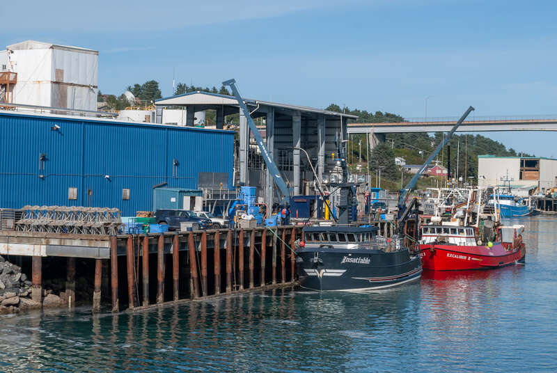 Fishing boats unloading at Trident Seafoods Dock in Kodiak, Alaska USA on September 5, 2010.