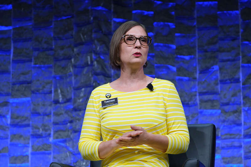 Libertarian Party Candidate Recruiting Specialist Cara Schulz speaking on a panel at FreedomFest 2021 at the Rushmore Plaza Civic Center in Rapid City, South Dakota