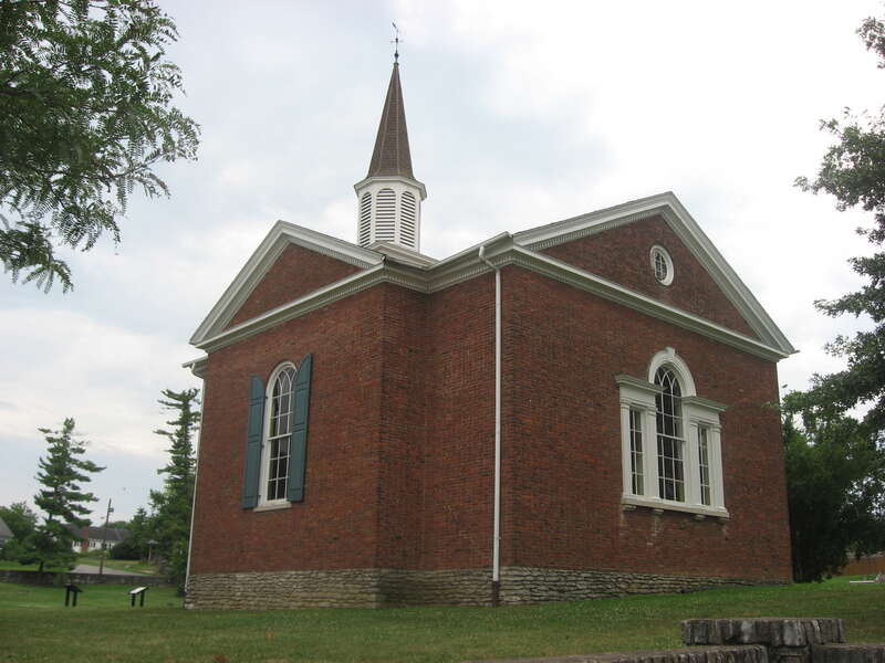 Rear of the Lincoln Marriage Temple, which shelters the cabin in which Thomas Lincoln married Nancy Hanks.  Built in 1931, it is part of Old Fort Harrod State Park, which lies along College Street (U.S. Routes 68 and 127) in Harrodsburg, Kentucky,
