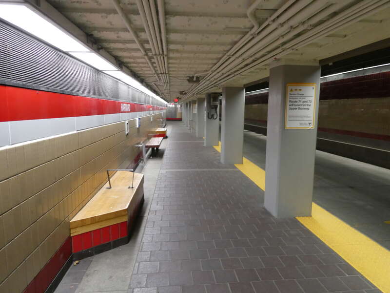The newly-renovated lower level of the Harvard Bus Tunnel in March 2022