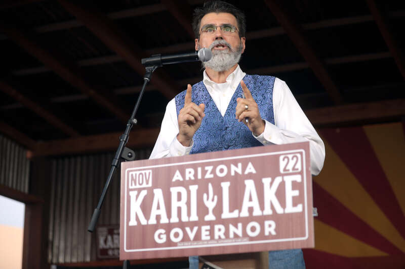 Mark Spencer speaking with supporters at a &quot;Back the Blue&quot; campaign rally at Frontier Town in Cave Creek, Arizona.

Please attribute to Gage Skidmore if used elsewhere.