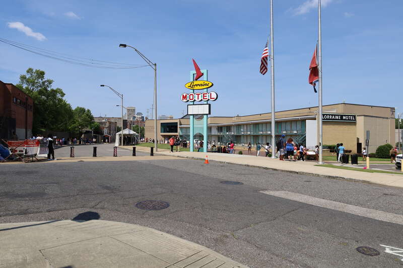 National Civil Rights Museum in Memphis, Tennessee in 2022. Jacqueline Smith protest is visible at far left.