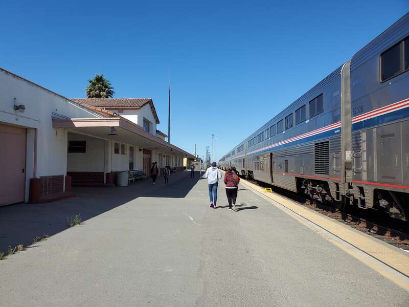 The southbound Coast Starlight at Salinas station in October 2021