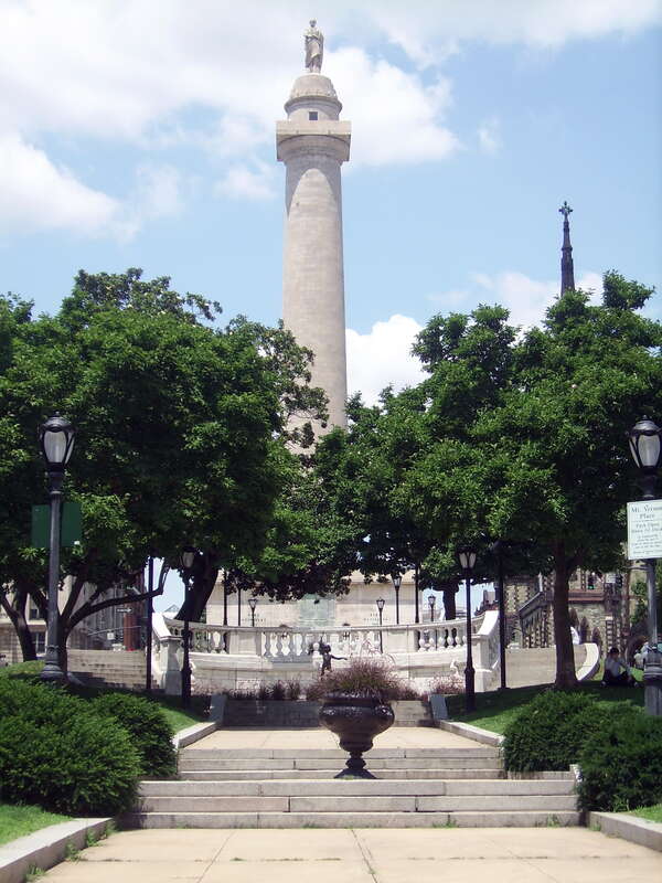 Washington Monument - the first public monument to commemorate  George Washington, construction began in 1815 and was completed by 1829. The 178 foot doric column holds a ground-floor museum offering information about Washington as well as