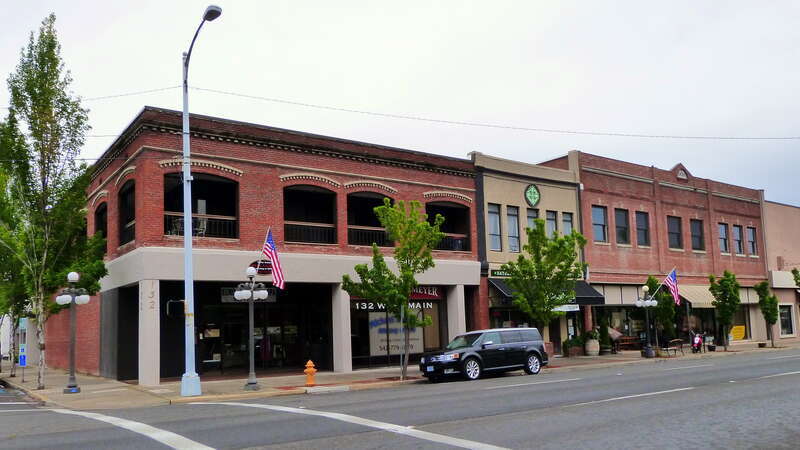 Historic buildings in downtown Medford, Oregon, United States. From left to right:
Palm-Niedermeyer Building, built ca. 1907, 132 West Main Street
Bates Barber Shop, built ca. 1910, 126 West Main Street
Weeks and Orr Furniture, built 1909, 114 West