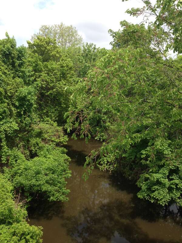 View up the Assunpink Creek from Chambers Street and Lincoln Avenue in Trenton, New Jersey
