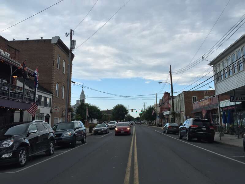 View north along U.S. Route 11 (Main Street) between High Street and Court Street in Woodstock, Shenandoah County, Virginia
