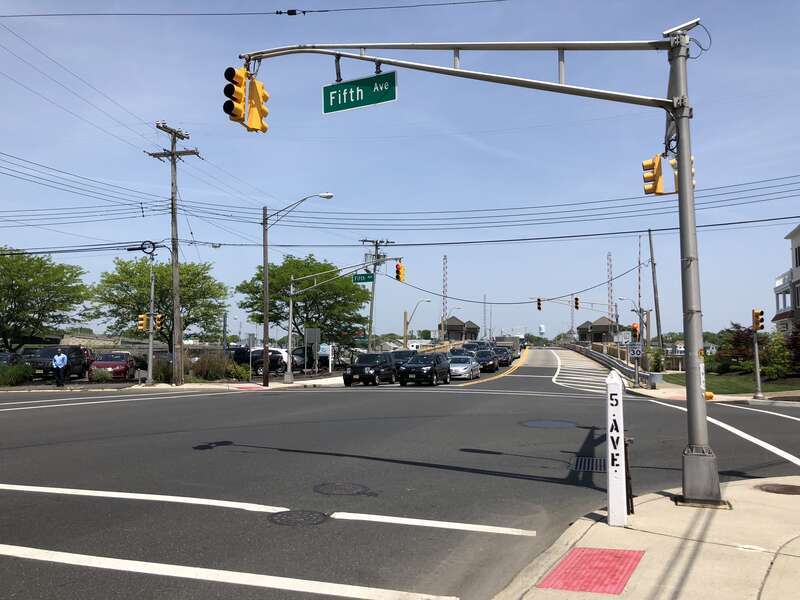 View north along New Jersey State Route 71 (Main Street) at 5th Avenue in Belmar, Monmouth County, New Jersey