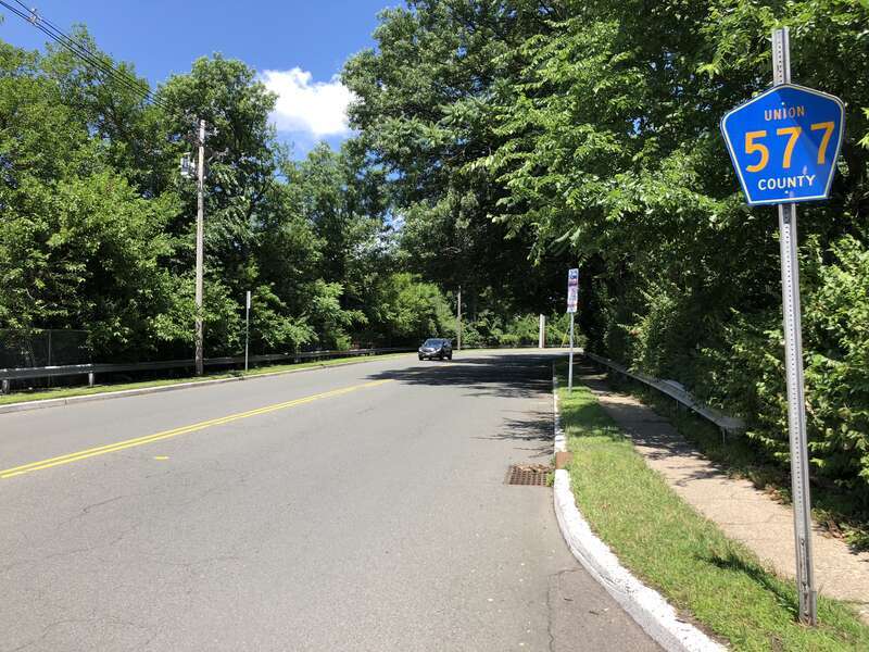 View north along Union County Route 577 (Main Street) at Edison Place in Springfield Township, Union County, New Jersey