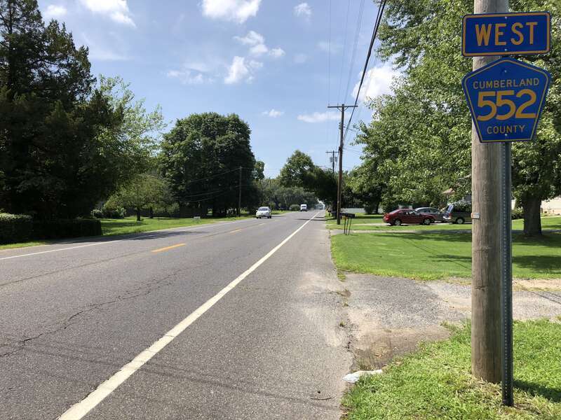 View west along Cumberland County Route 552 (Sherman Avenue) just west of Cumberland County Route 555 (Main Road) in Vineland, Cumberland County, New Jersey