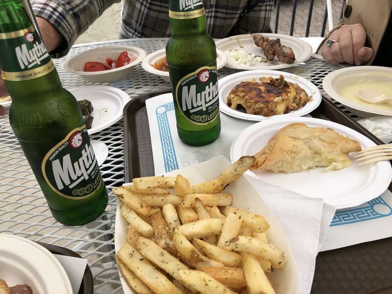 Beer and Greek food at the 2019 Marin Greek Festival in Novato, California