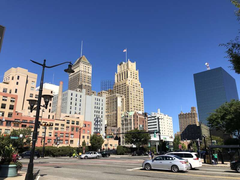 View of downtown Newark from the intersection of Essex County Route 510 (Market Street) and Mulberry Street in Newark, Essex County, New Jersey