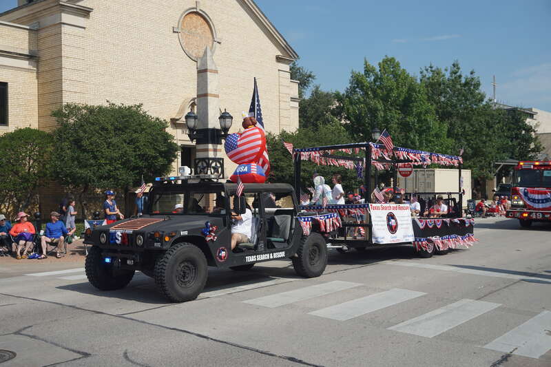 The Texas Search and Rescue float in the 2021 Arlington Independence Day Parade in Arlington, Texas (United States).