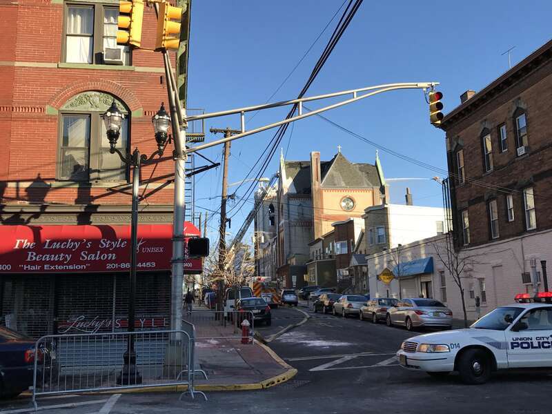 Looking east on 14th Street from the corner of Summit Avenue in Union City, in the late afternoon of March 4, 2017. Pictured is the remains of SS. Joseph and Michael Parish Church on Central Avenue, to which a fire that started around 1am EST on