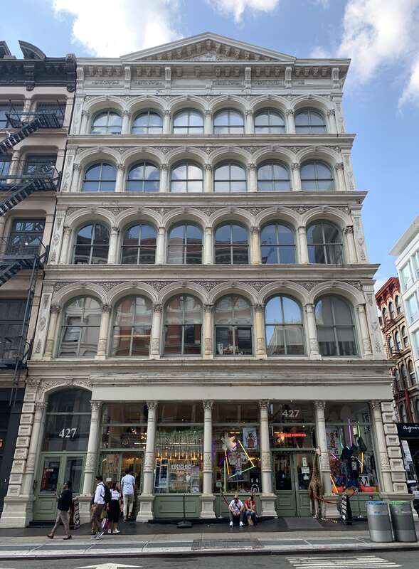427-429 Broadway is a cast-iron building designed by Thomas R. Jackson in 1870 as a warehouse for the A. J. Dittenhofer dry goods company. Taken October 2, 2019.