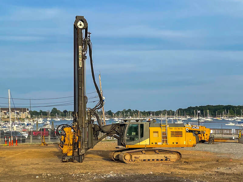 A pile driver seen in Beverly, Massachusetts, at the site of a defunct McDonald's restaurant that has been razed.