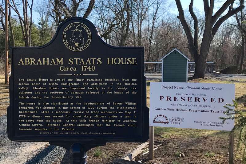 Historical information sign for the Abraham Staats House in South Bound Brook, New Jersey.