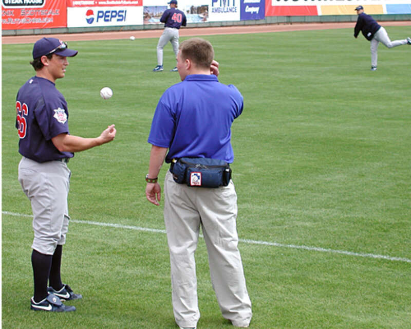Adam Greenberg in spring training with the Giants in 2005