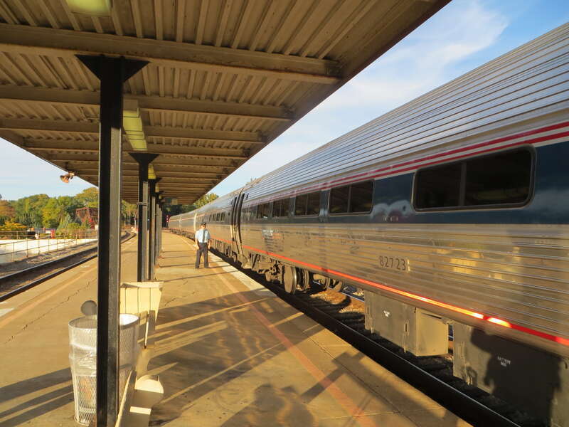 The southbound Adirondack at Schenectady station in October 2016