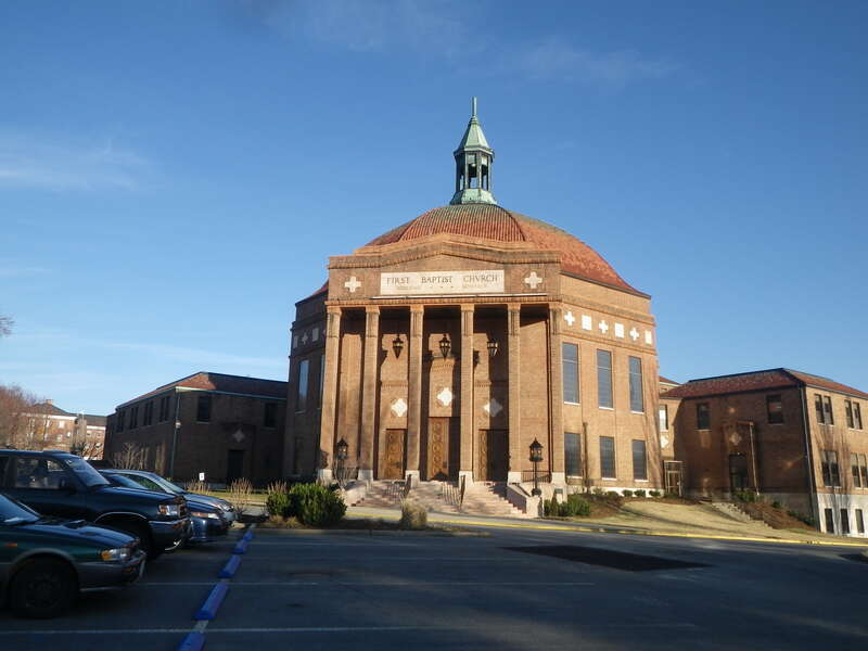 Asheville First Baptist Church, a beautiful Art Deco landmark built in the 1920s.